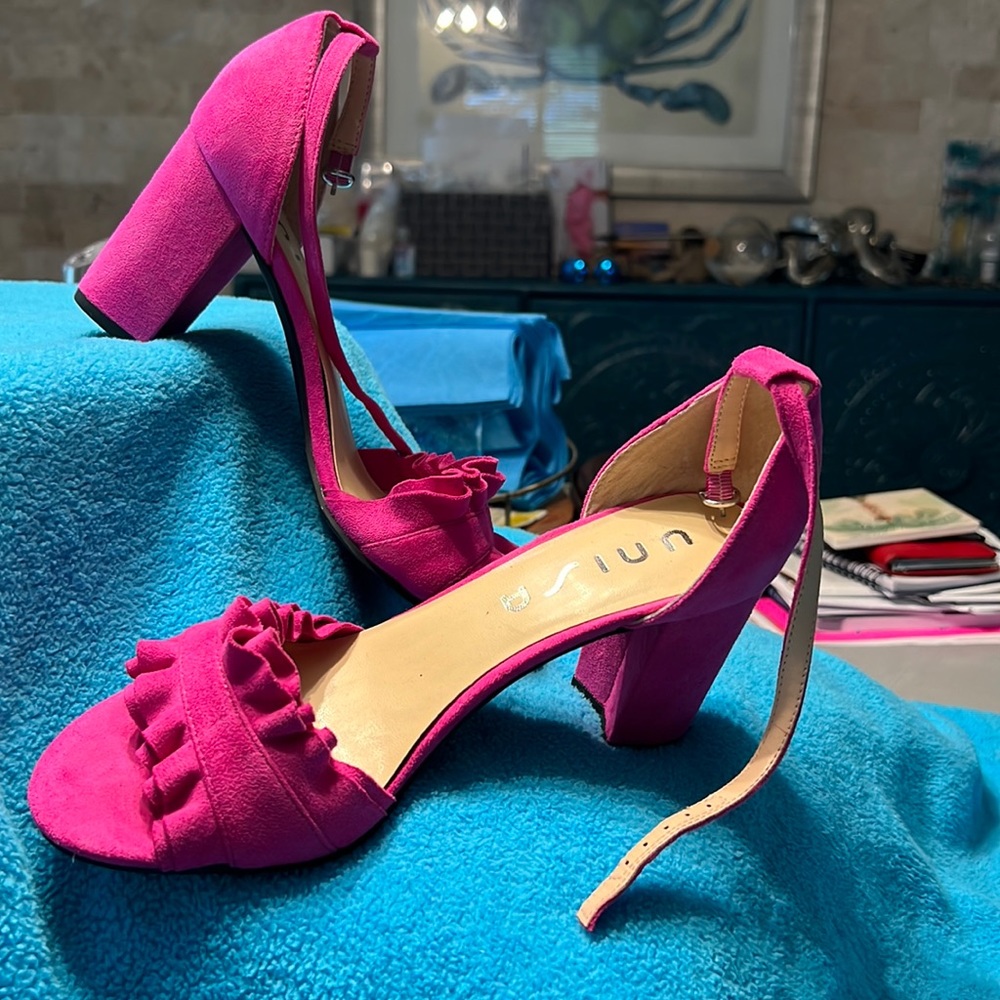 Hot pink suede heels